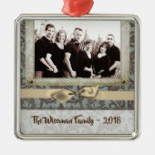 Gepersonaliseerde Kerst Damast Winte FOTO Ornament (Voorkant)