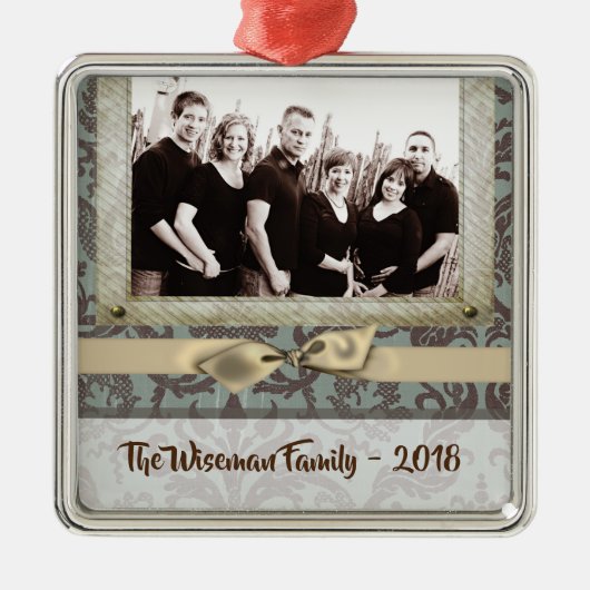 Gepersonaliseerde Kerst Damast Winte FOTO Ornament (Voorkant)