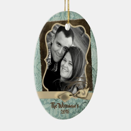 Gepersonaliseerde Kerst Damast Winte FOTO Ornament (Rechts)