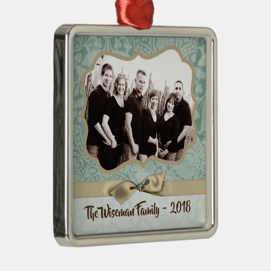 Gepersonaliseerde Kerst Damast Winte FOTO Ornament (Rechts)