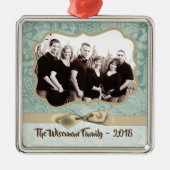 Gepersonaliseerde Kerst Damast Winte FOTO Ornament (Voorkant)