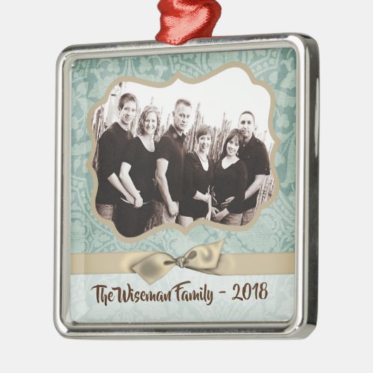 Gepersonaliseerde Kerst Damast Winte FOTO Ornament (Links)