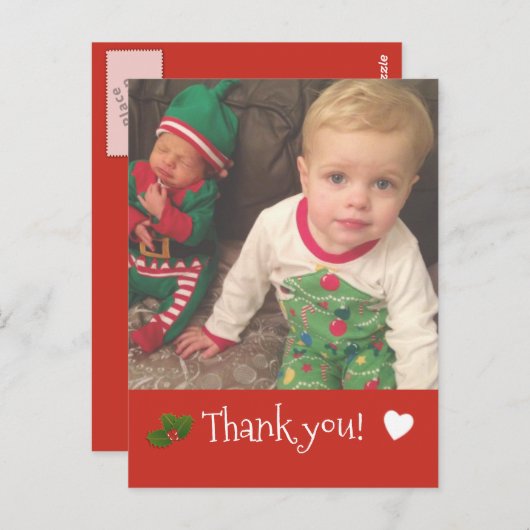 Gepersonaliseerde Kerst Dank u Foto Briefkaart (Voorkant / Achterkant)
