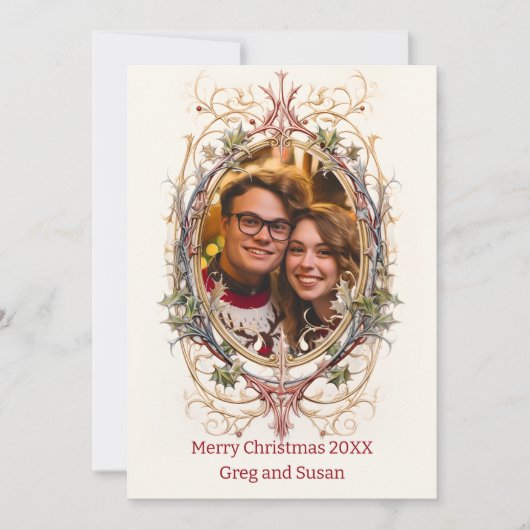 Gepersonaliseerde kerst decoratieve ovaal feestdagenkaart (Voorkant)