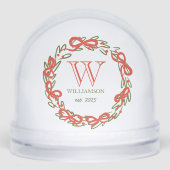 Gepersonaliseerde Kerst Doodles Monogram Krans Sneeuwbol (Voorkant)