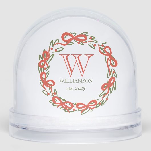 Gepersonaliseerde Kerst Doodles Monogram Krans Sneeuwbol (Voorkant)