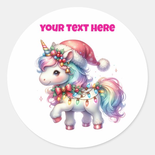 Gepersonaliseerde Kerst Eenhoorn Cirkel Sticker (Voorkant)