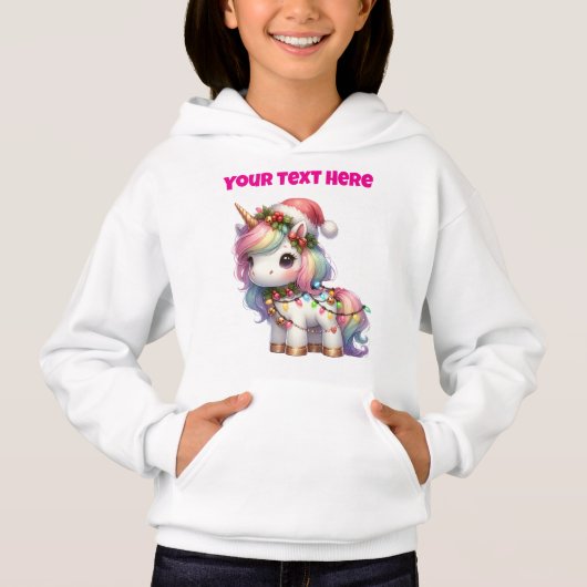 Gepersonaliseerde Kerst Eenhoorn Hoodie voor Kinde (Voorkant)