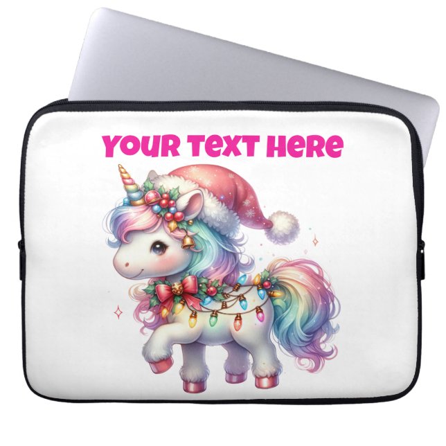 Gepersonaliseerde Kerst Eenhoorn Laptoptas 13" Laptop Sleeve (Voorkant)