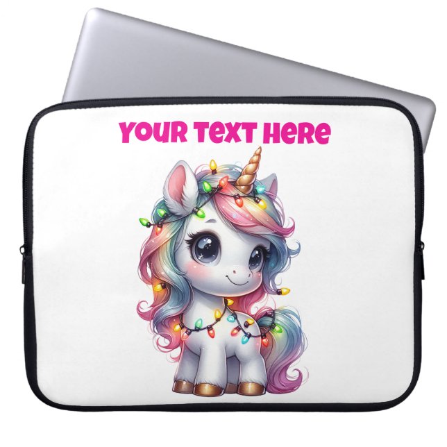Gepersonaliseerde Kerst Eenhoorn Laptoptas 15" Laptop Sleeve (Voorkant)
