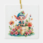 Gepersonaliseerde Kerst Elf Waterverf Illustratie Keramisch Ornament (Voorkant)
