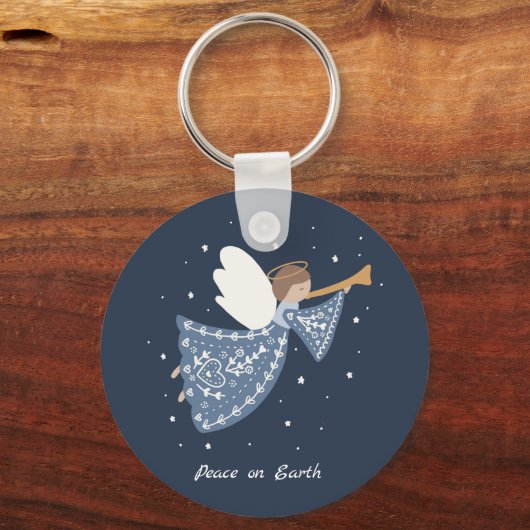 Gepersonaliseerde Kerst Engel Vakantie Vrede Aarde Sleutelhanger (Voorkant)