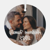 Gepersonaliseerde Kerst Familie Aangepaste Fototek Glas Ornament (Achterkant)