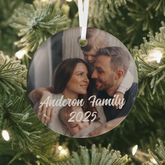 Gepersonaliseerde Kerst Familie Aangepaste Fototek Glas Ornament (Insitu)