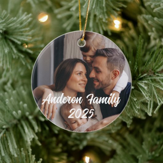 Gepersonaliseerde Kerst Familie Aangepaste Fototek Keramisch Ornament (Boom)