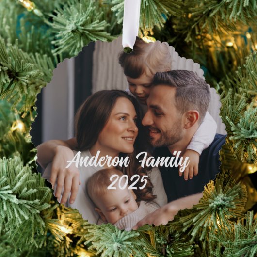 Gepersonaliseerde Kerst Familie Aangepaste Fototek Ornament Kaart (Insitu (Drie))