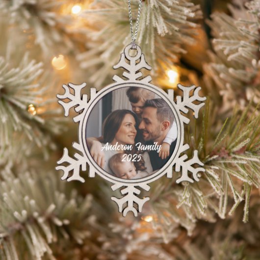 Gepersonaliseerde Kerst Familie Aangepaste Fototek Tin Sneeuwvlok Ornament (Boom)