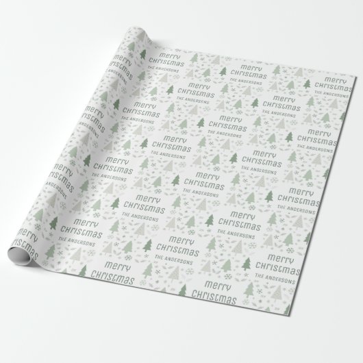 Gepersonaliseerde Kerst Familienaam Sage Green Cadeaupapier (Uitgerold)