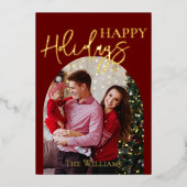 Gepersonaliseerde Kerst Foto Gold Script Folie Feestdagenkaart (Voorkant)