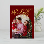 Gepersonaliseerde Kerst Foto Gold Script Folie Feestdagenkaart (Staand Voorkant)