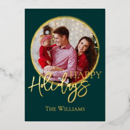 Gepersonaliseerde Kerst Foto Gold Script Folie Feestdagenkaart