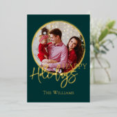 Gepersonaliseerde Kerst Foto Gold Script Folie Feestdagenkaart (Staand Voorkant)
