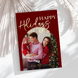 Gepersonaliseerde Kerst Foto Gold Script Folie Feestdagenkaart