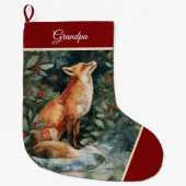 Gepersonaliseerde Kerst Fox Stocking, Feestelijk Grote Kerstsok (Voorkant)