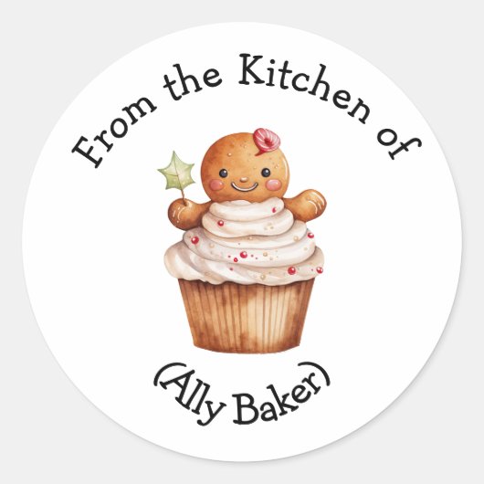 Gepersonaliseerde Kerst Gingerbread Cupcake Favori Ronde Sticker (Voorkant)