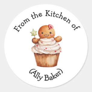 Gepersonaliseerde Kerst Gingerbread Cupcake Favori Ronde Sticker