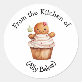 Gepersonaliseerde Kerst Gingerbread Cupcake Favori Ronde Sticker
