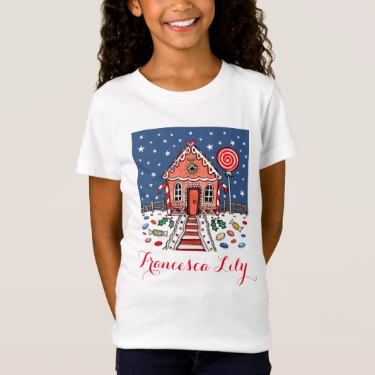 Gepersonaliseerde Kerst Gingerbread House T-Shirt (Voorkant)