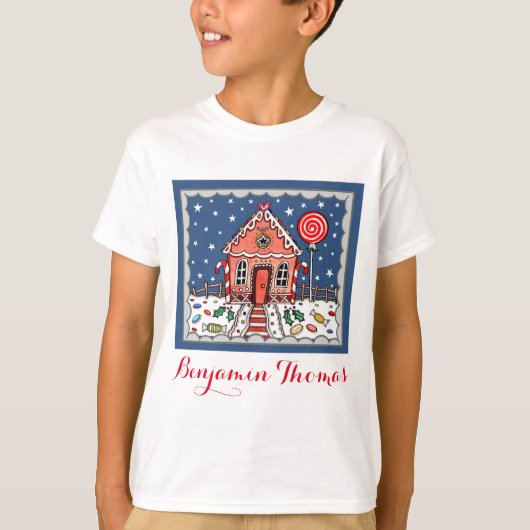 Gepersonaliseerde Kerst Gingerbread House T-Shirt (Voorkant)