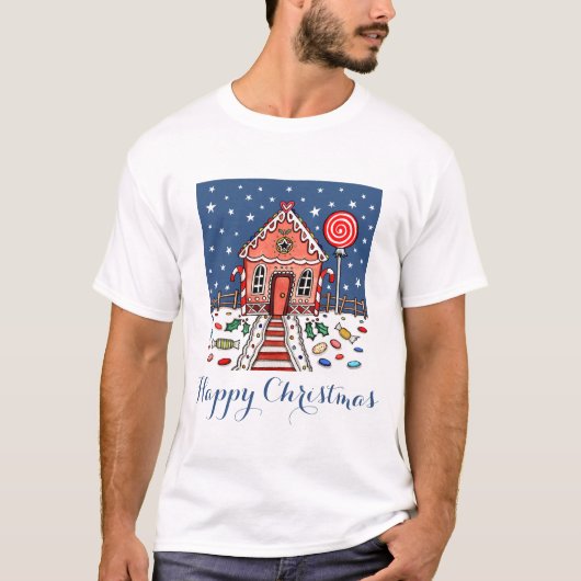 Gepersonaliseerde Kerst Gingerbread House T-Shirt (Voorkant)