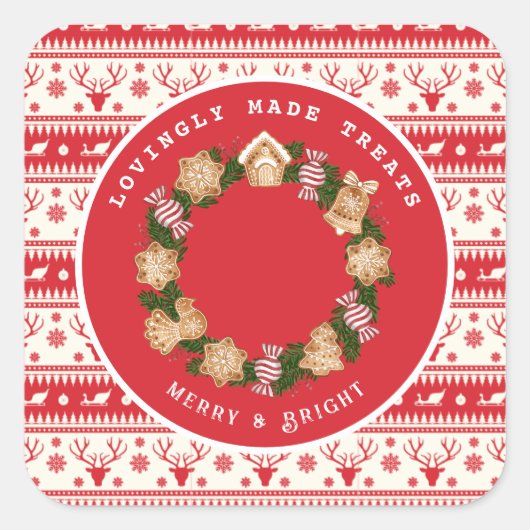 Gepersonaliseerde Kerst Gingerbread Krans Sticker (Voorkant)