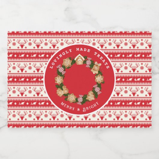 Gepersonaliseerde Kerst Gingerbread Krans Sticker (Enkel label)