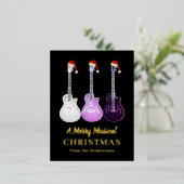 Gepersonaliseerde Kerst Gitaar Zwart & Goud Folie Feestdagen Briefkaart (Staand Voorkant)
