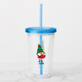 Gepersonaliseerde kerst Gnome met een geschenkdoos Acryl Drinkbeker