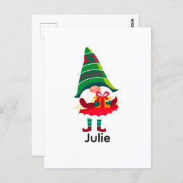 Gepersonaliseerde kerst Gnome met een geschenkdoos Briefkaart