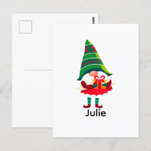 Gepersonaliseerde kerst Gnome met een geschenkdoos Briefkaart
