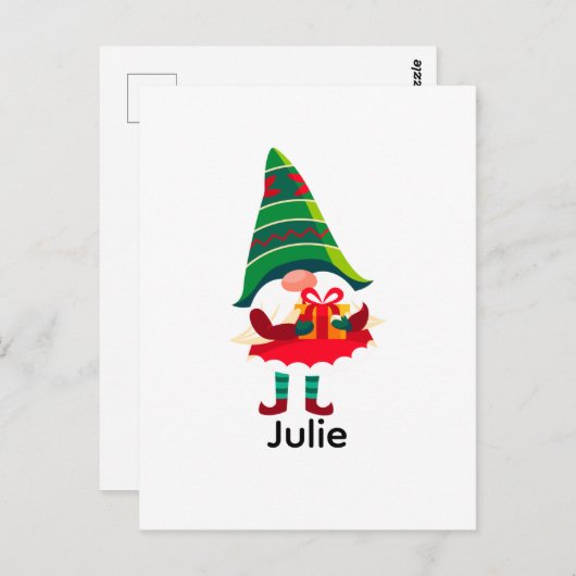 Gepersonaliseerde kerst Gnome met een geschenkdoos Briefkaart (Voorkant / Achterkant)
