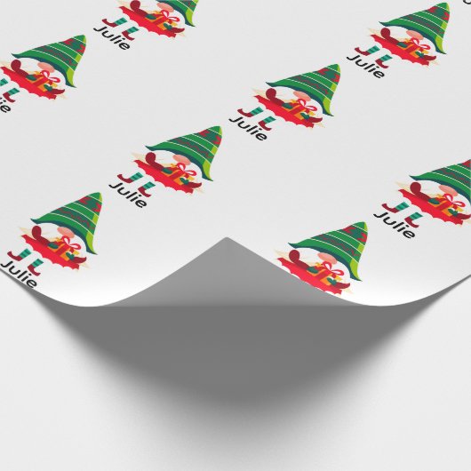 Gepersonaliseerde kerst Gnome met een geschenkdoos Cadeaupapier (Hoek)
