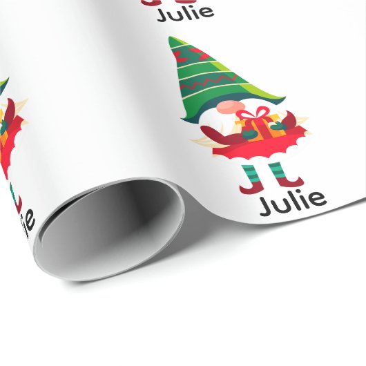 Gepersonaliseerde kerst Gnome met een geschenkdoos Cadeaupapier (Rol Hoek)