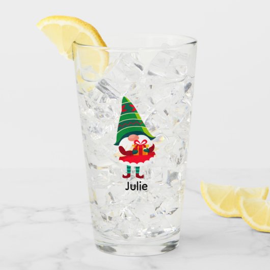 Gepersonaliseerde kerst Gnome met een geschenkdoos Glas (Voorkant ijs)