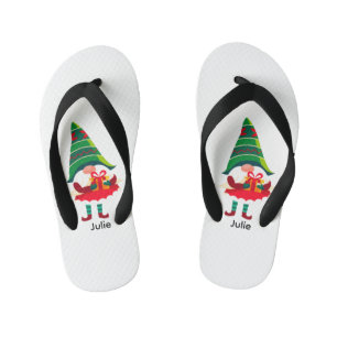 Gepersonaliseerde kerst Gnome met een geschenkdoos Kinder Teenslippers