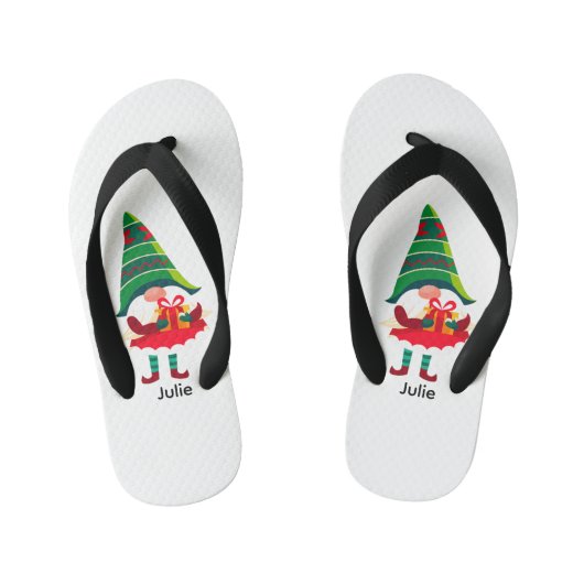 Gepersonaliseerde kerst Gnome met een geschenkdoos Kinder Teenslippers (Voetbed)