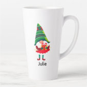 Gepersonaliseerde kerst Gnome met een geschenkdoos Latte Mok (Rechts)