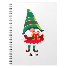 Gepersonaliseerde kerst Gnome met een geschenkdoos Notitieboek