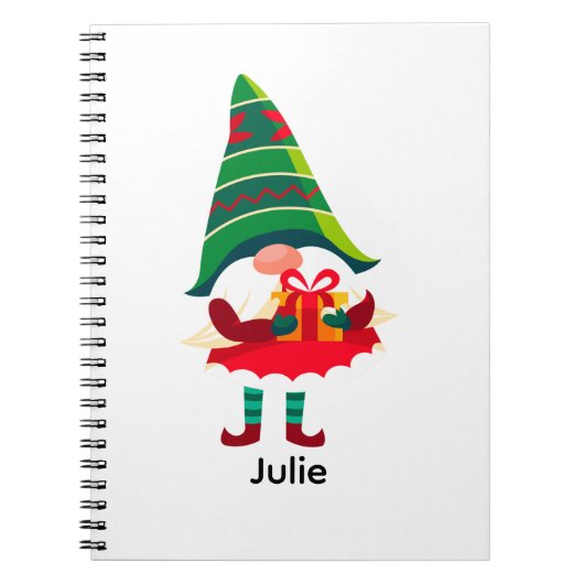 Gepersonaliseerde kerst Gnome met een geschenkdoos Notitieboek (Voorkant)