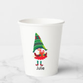 Gepersonaliseerde kerst Gnome met een geschenkdoos Papieren Bekers (Voorkant)